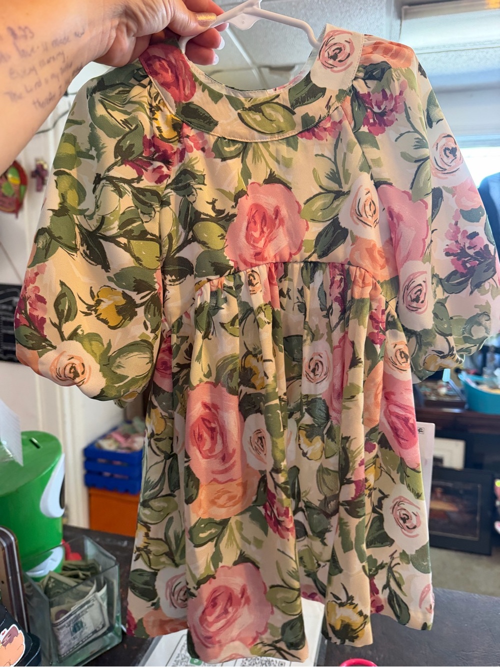 NWT Bonnie Jean Girls Size 5 Watercolor Floral Puff Sleeve Spring Dress